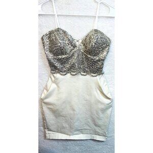 City Studio Silver Sequin & White Mini Dress w Spaghetti Straps and Pockets Sz 7